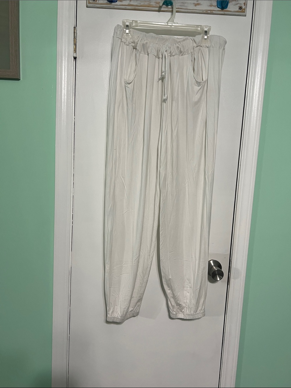 Casual Drawstring Jogger Pants in White Size XXL